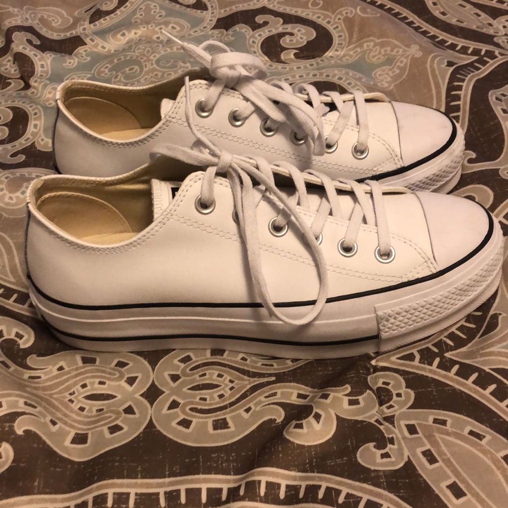 White leather converse platform sneakers